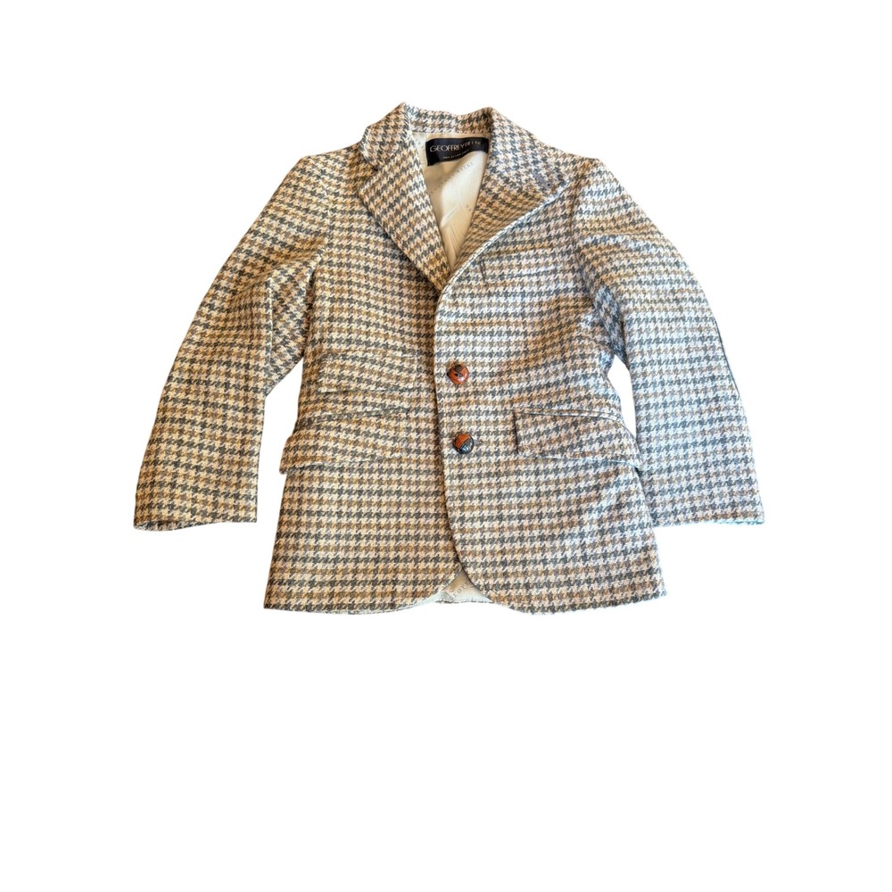 Geoffrey Beene Boys Blazer Brown Houndstooth Vintage Elbow Patch Academic Jacket